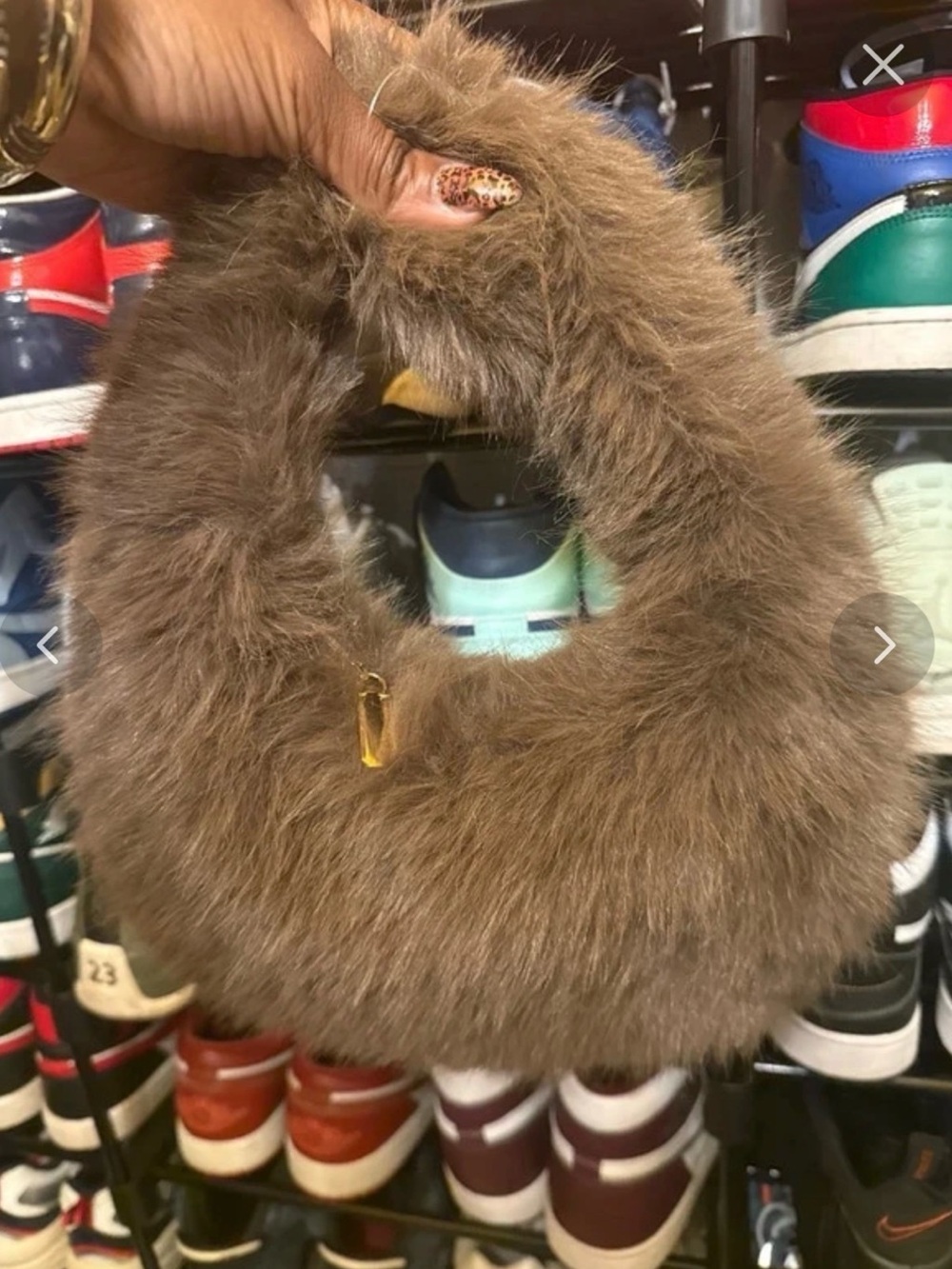 Brown Faux Fur Shoulder Bag - Brand Unspecified